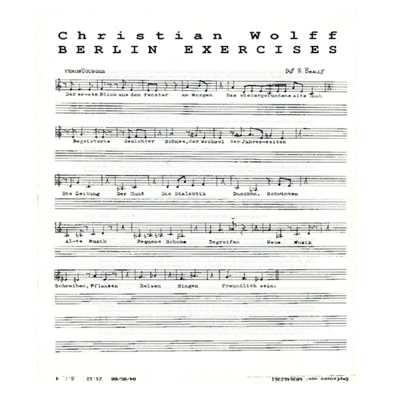 Christian Wolff BERLIN EXERCISES Vinyl Record