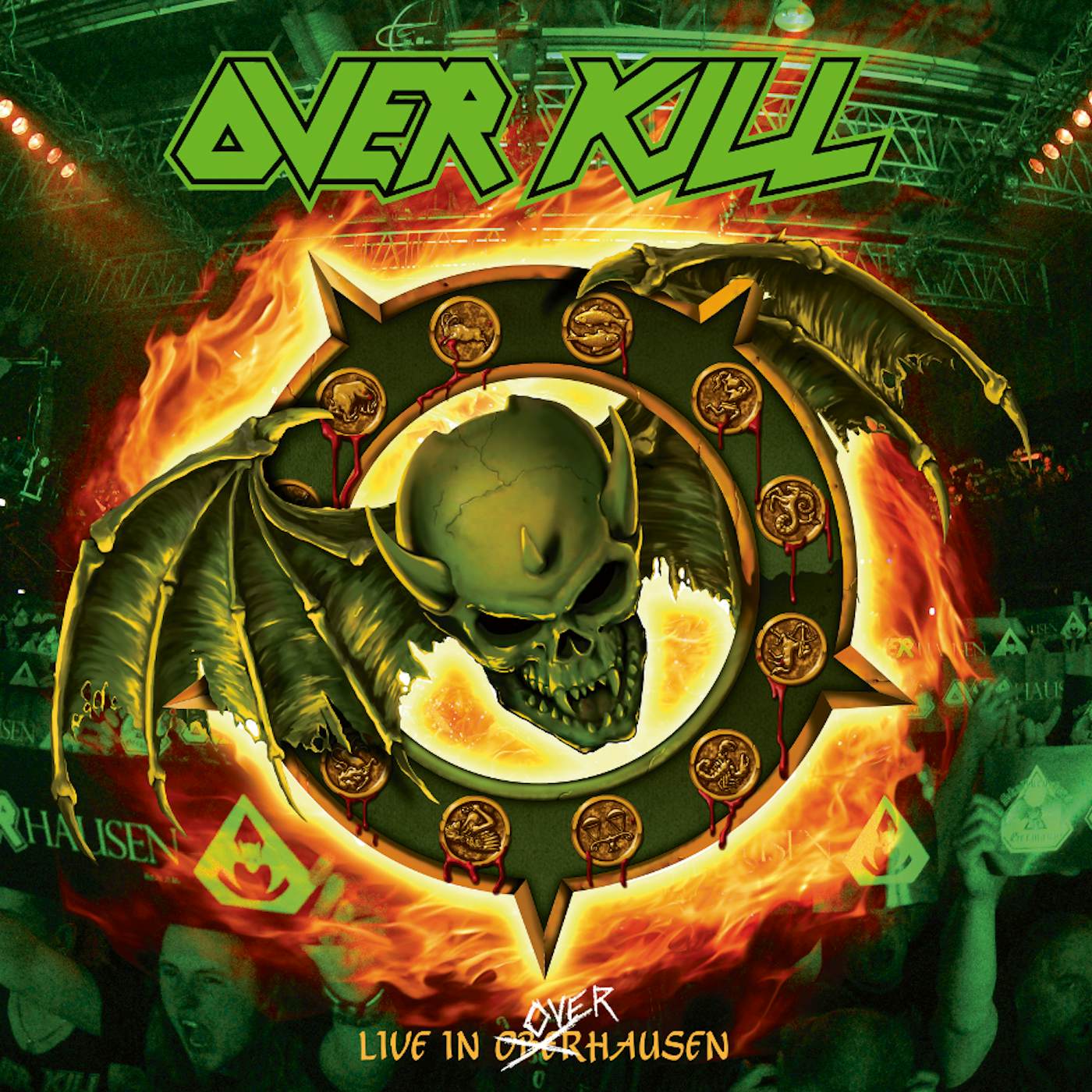 Overkill HORRORSCOPE (LIVE IN OVERHAUSEN) - Limited Edition Green w/ Orange & Yellow Splatter Colored Double Vinyl Record
