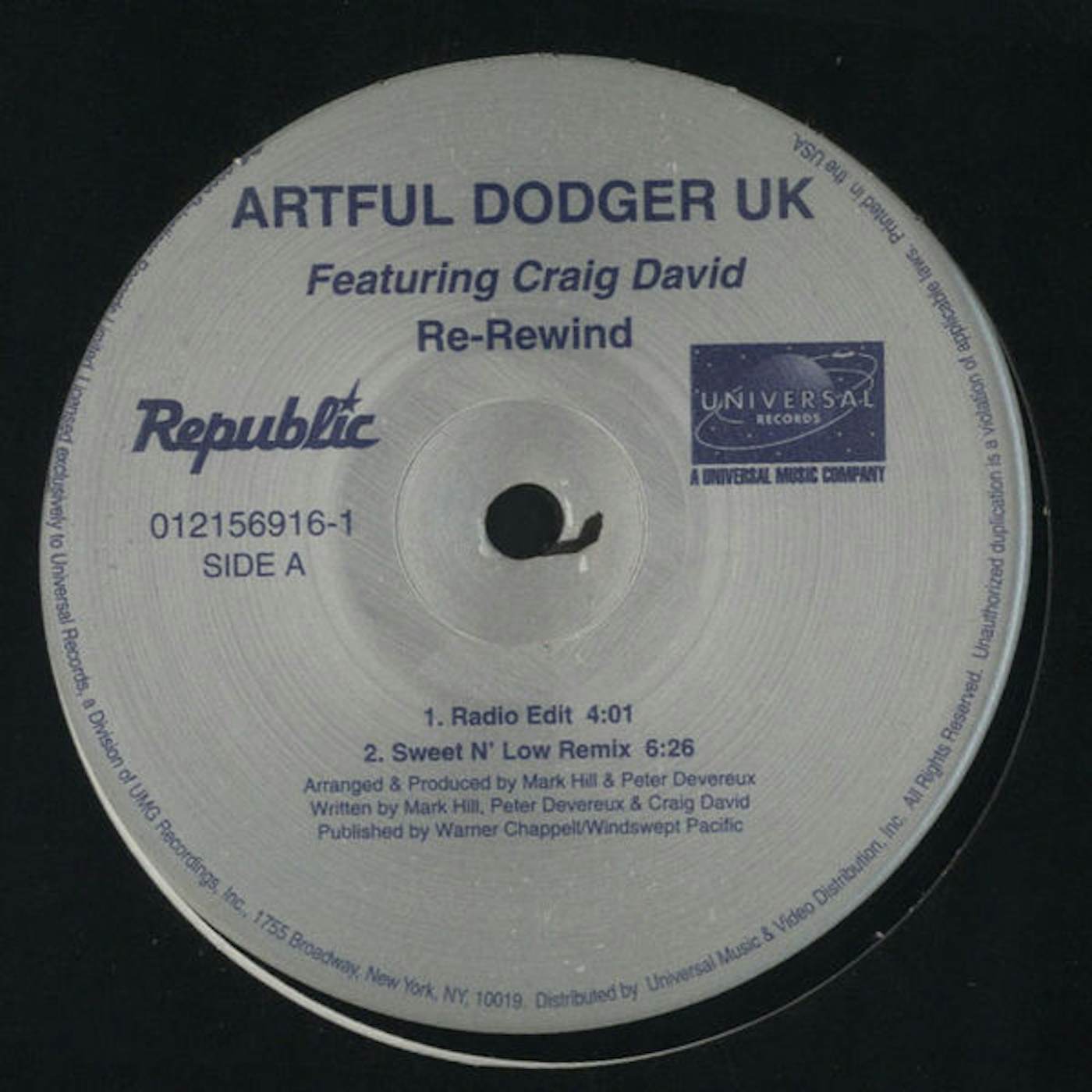 Artful Dodger Re-Rewind Vinyl Record