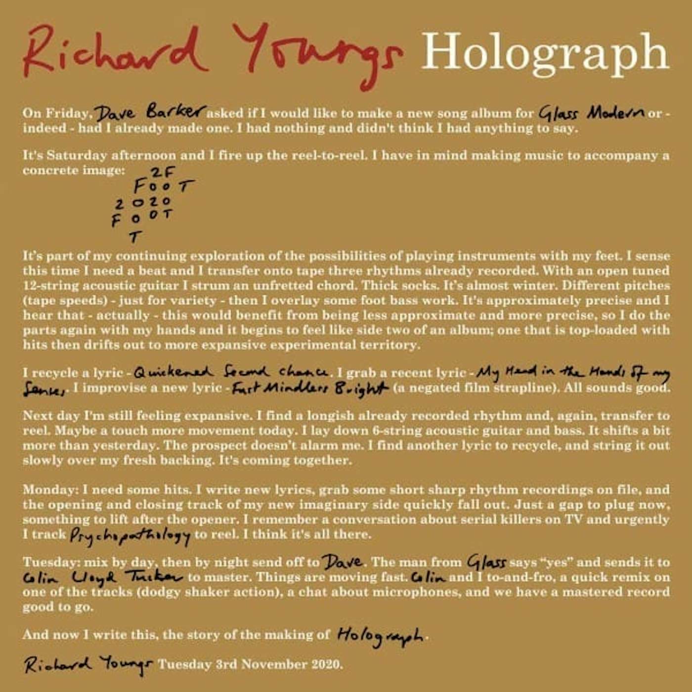 Richard Youngs Holograph Vinyl Record