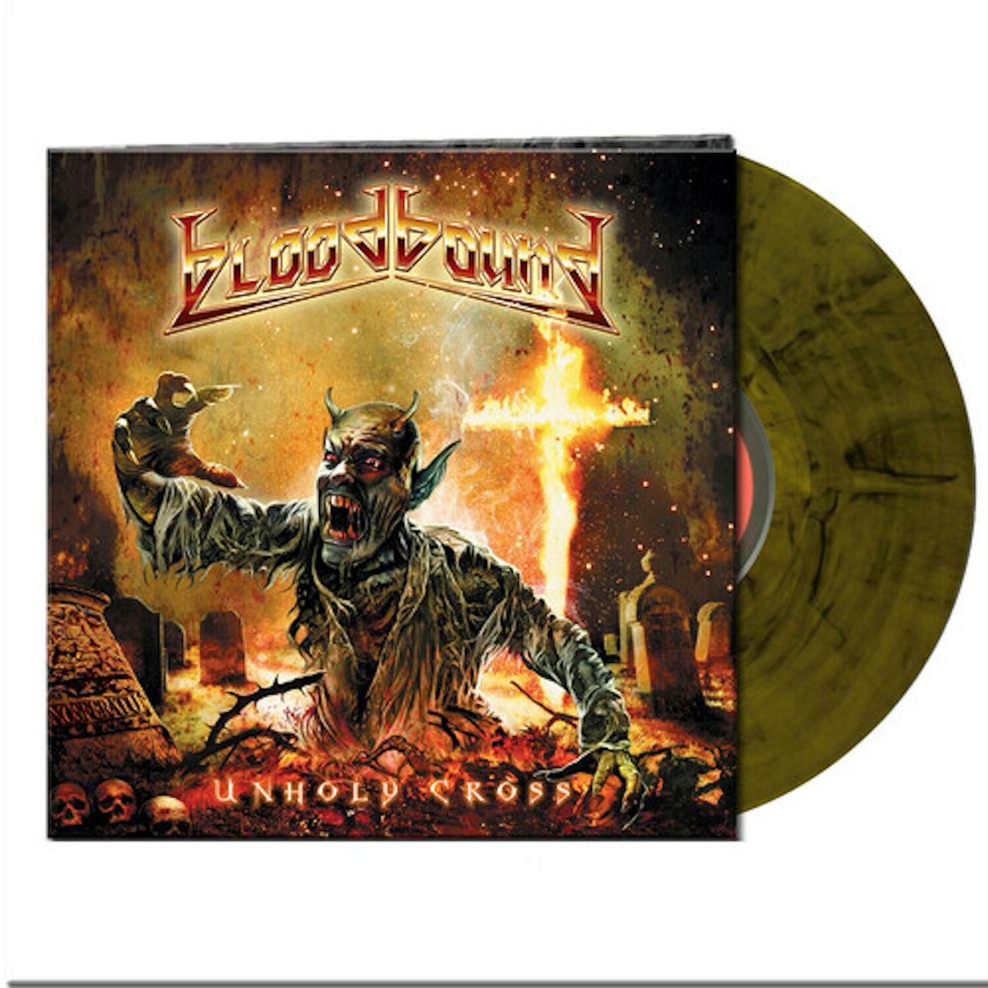 Bloodbound UNHOLY CROSS - YELLOW/BLACK MARBLED Vinyl Record