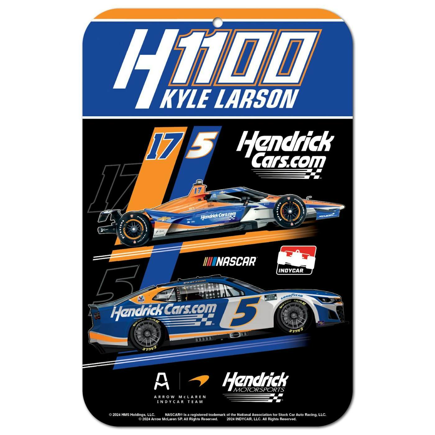 Hendrick Motorsports Kyle Larson 2024 H1100 HendrickCars.com Indy 500 & Coke 600 11”x17” Sign