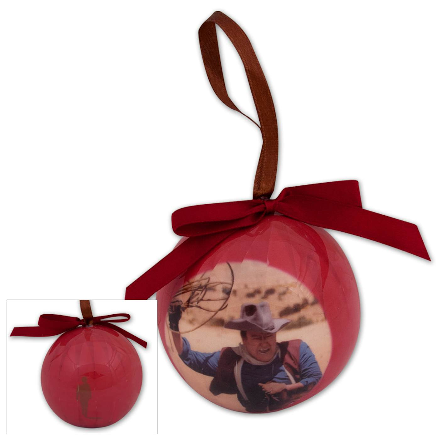 John Wayne Decoupage Ball & Bow Ornament