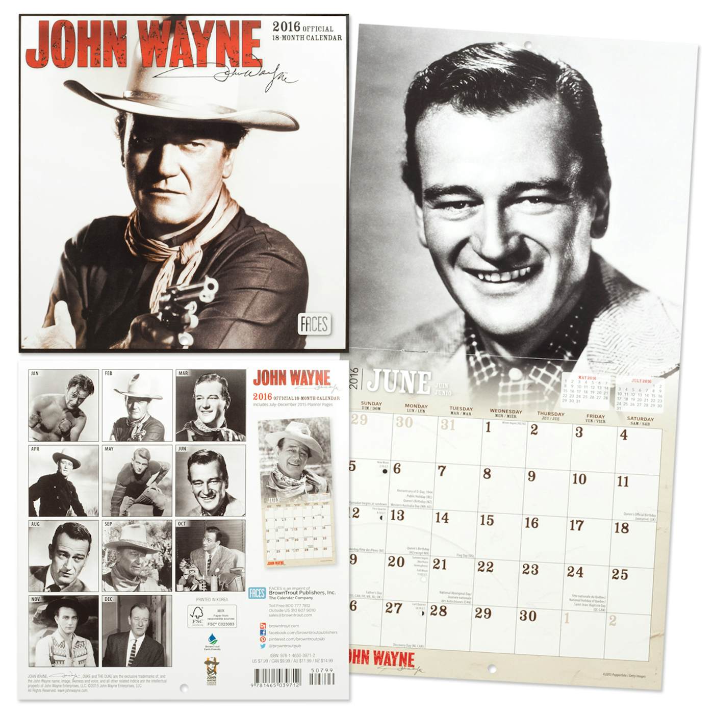 John Wayne 2016 Mini 7x7 Calendar
