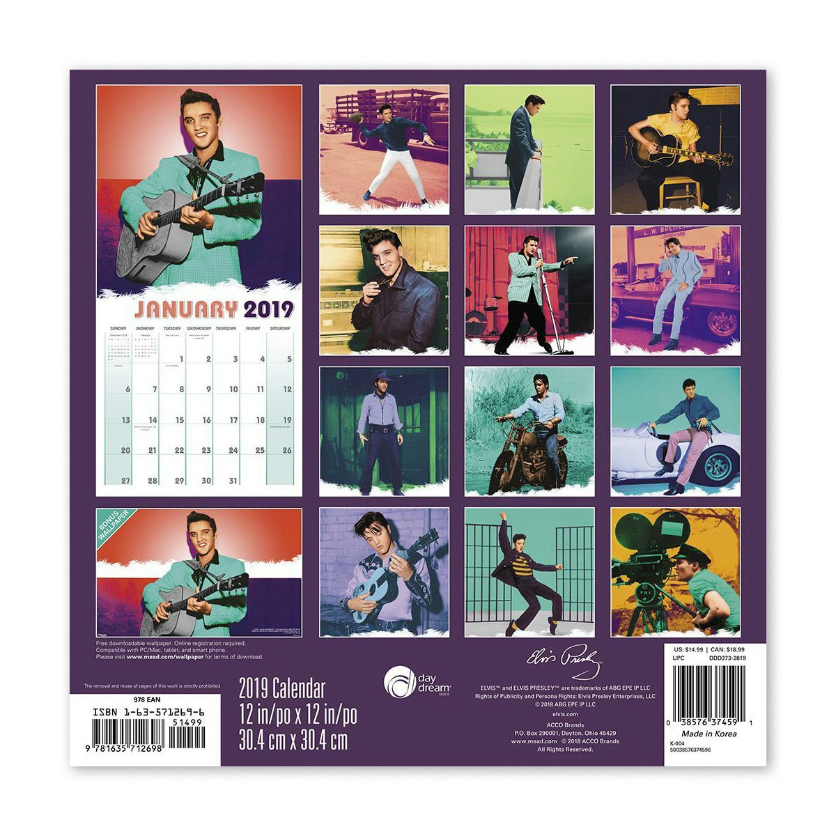 Elvis Presley 12" x 12" 2019 Wall Calendar