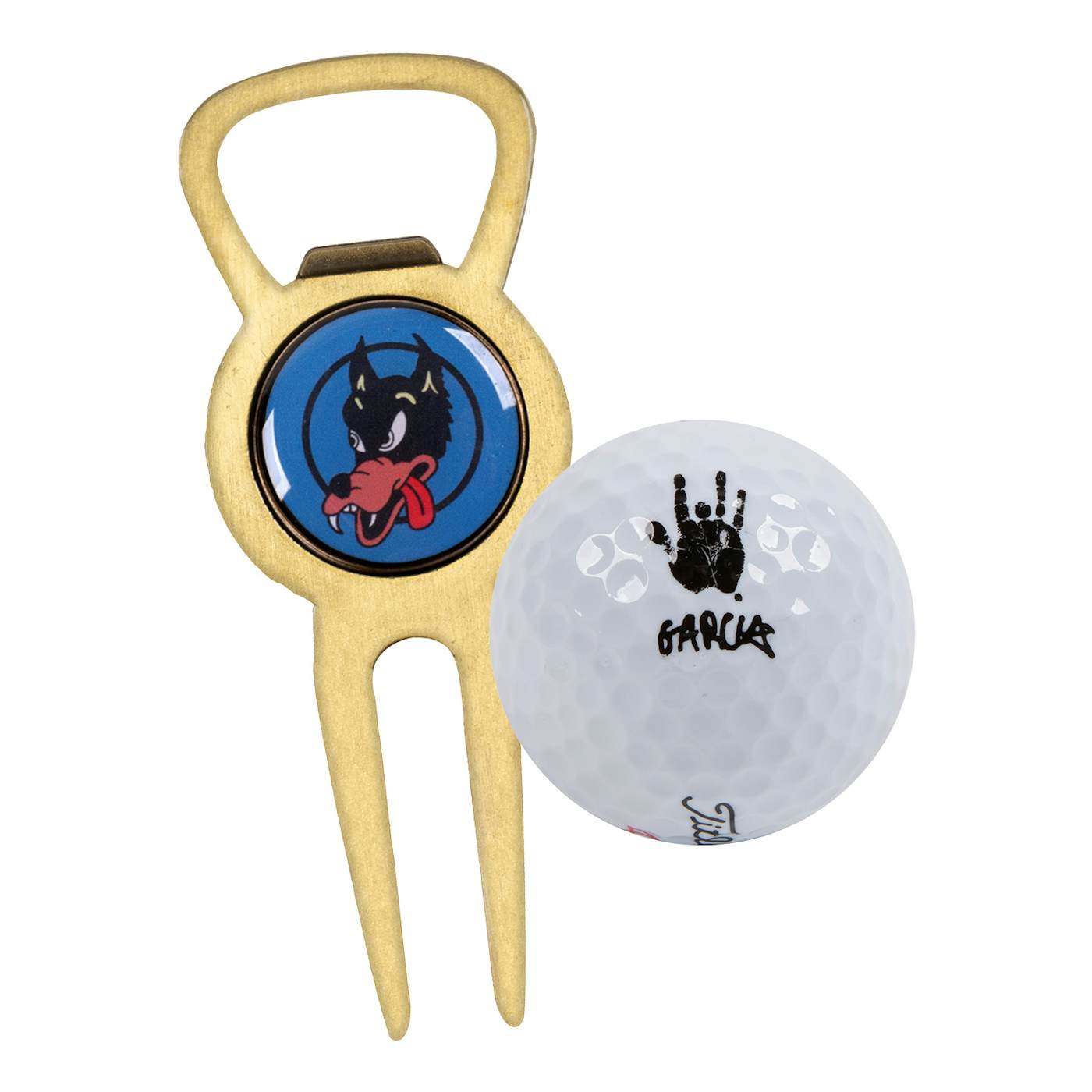 Jerry Garcia Handprint Golf Balls + Wolf Divot Tool & Bottle Opener Bundle