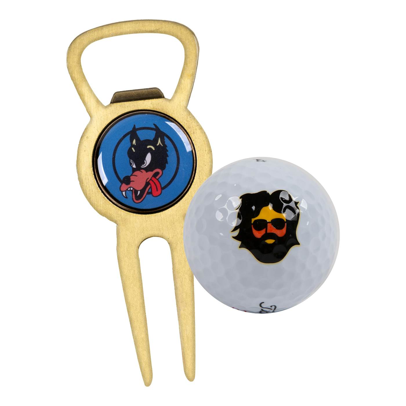 Jerry Garcia Keystone Golf Balls + Wolf Divot Tool & Bottle Opener Bundle