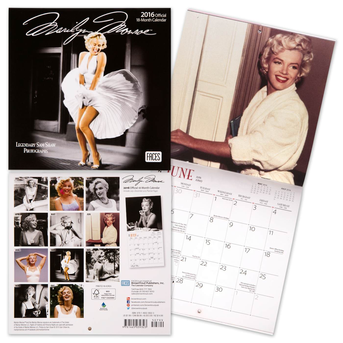 Marilyn Monroe 2016 Mini 7x7 Faces Calendar