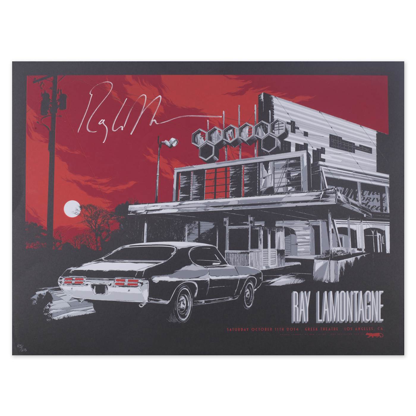 Ray LaMontagne saturday, October, 11, 2014, Greek Theatre, Los angeles, CA. Litho Signed