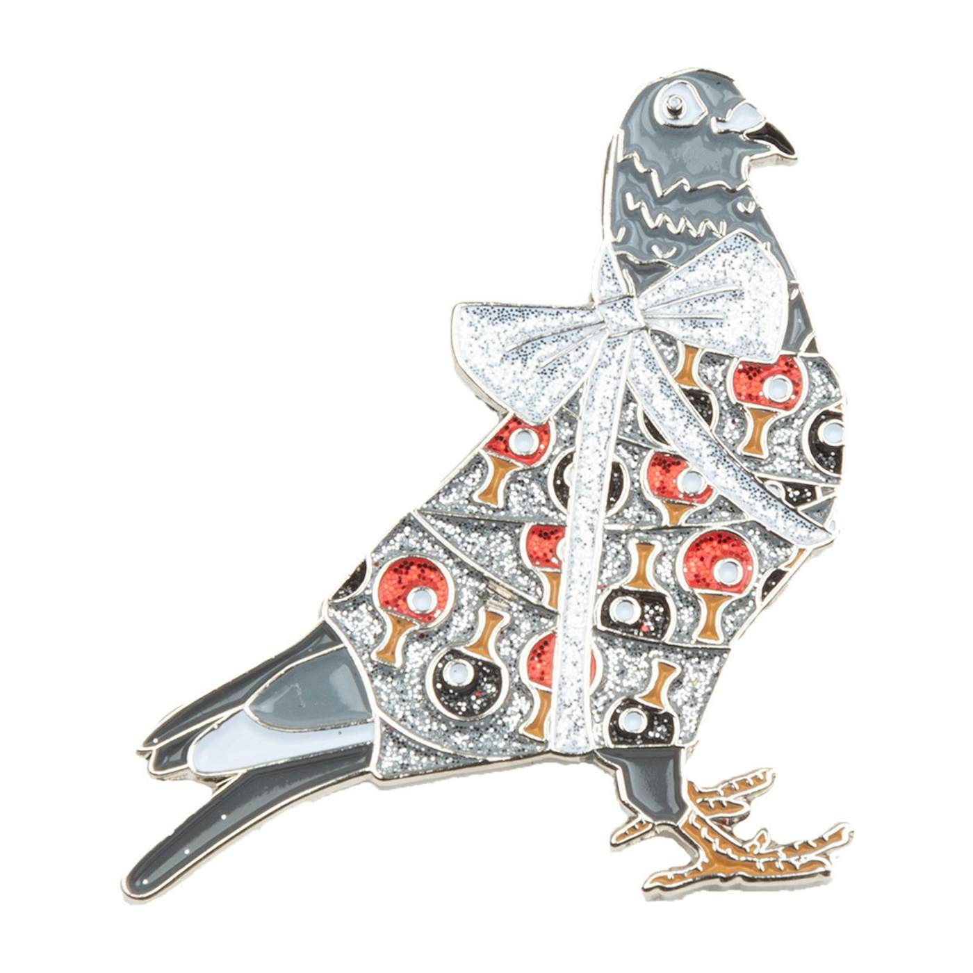 Pigeons Playing Ping Pong Holiday Pigeon Pin V3 Glitter