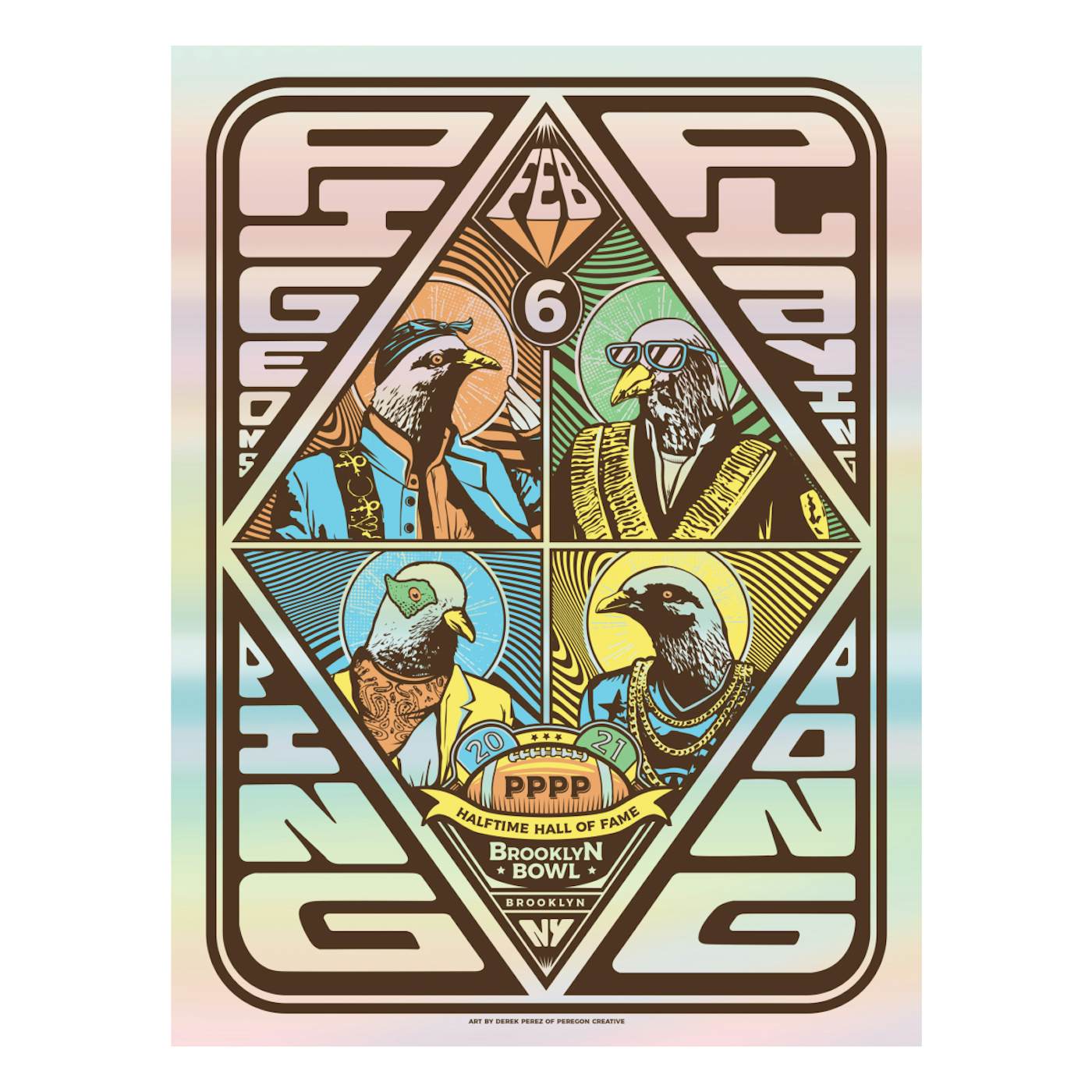 Pigeons Playing Ping Pong "Halftime Hall of Fame" Foil Poster