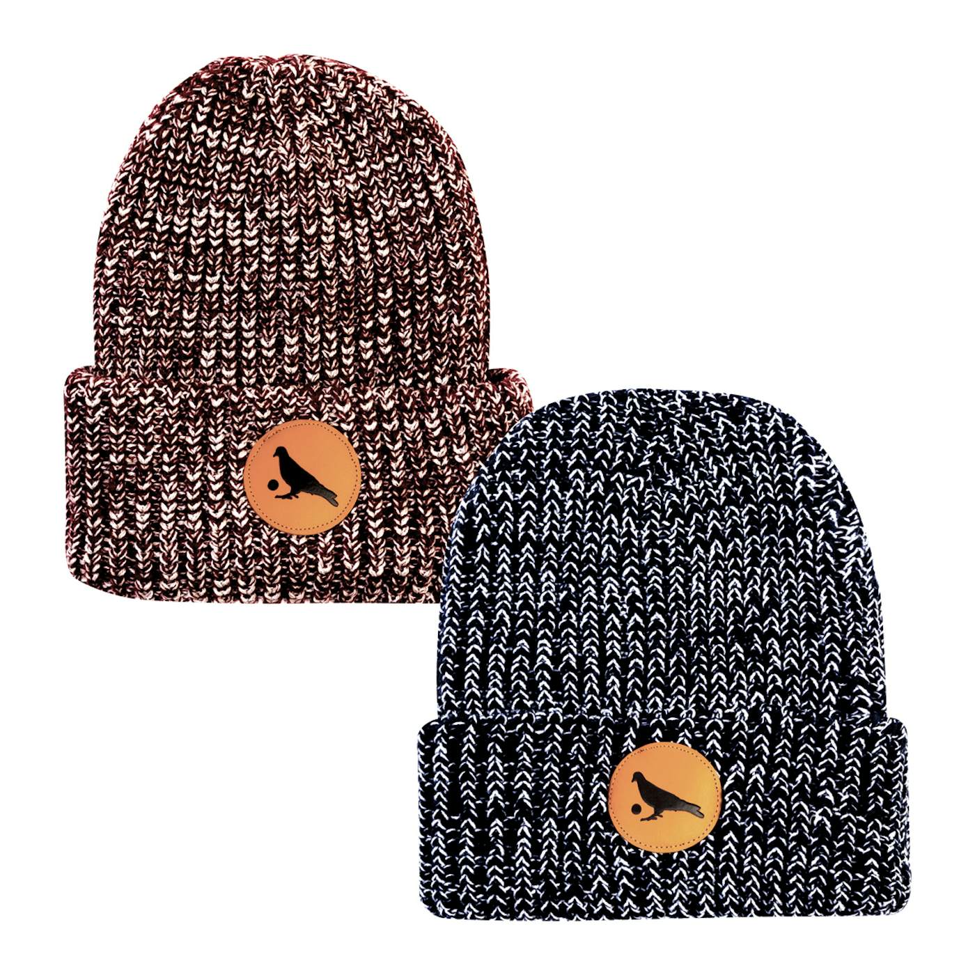 Pigeons Playing Ping Pong Knit Beanie with Leather Pigeon Ball Patch