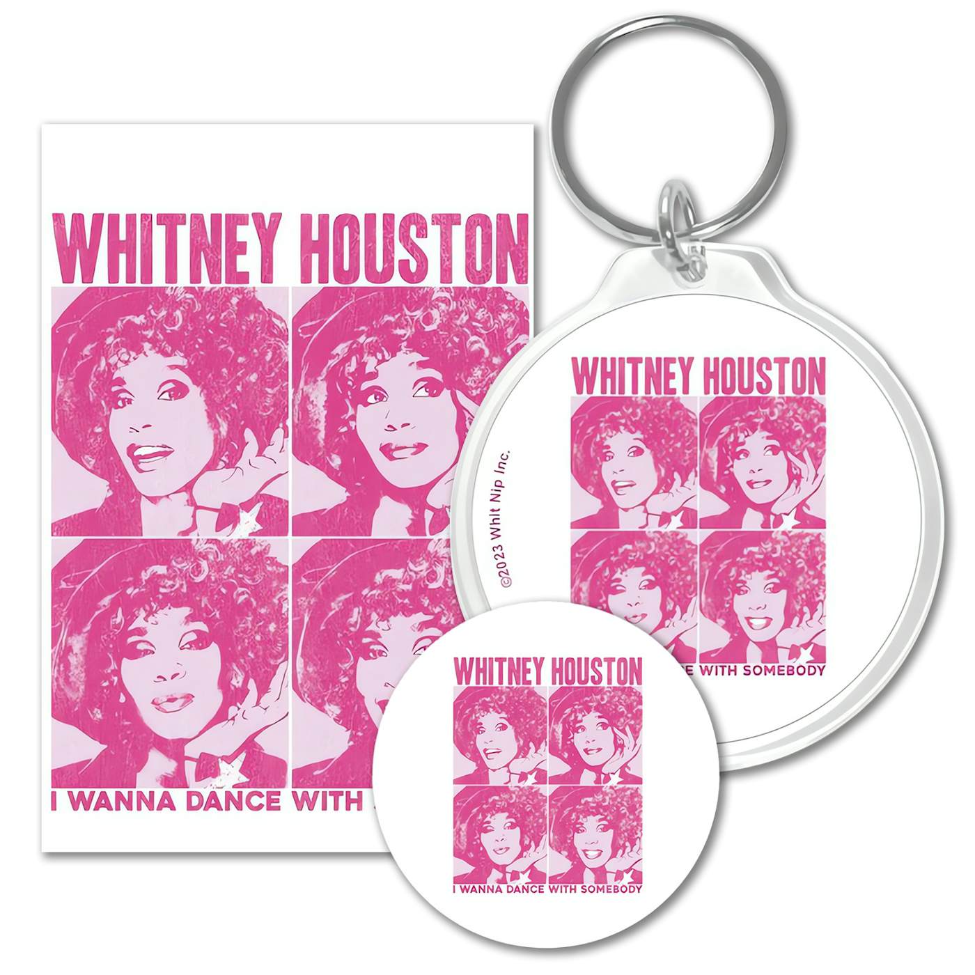 Whitney Houston Whitney Pop Art, Keychain Magnet Bundle Save $3