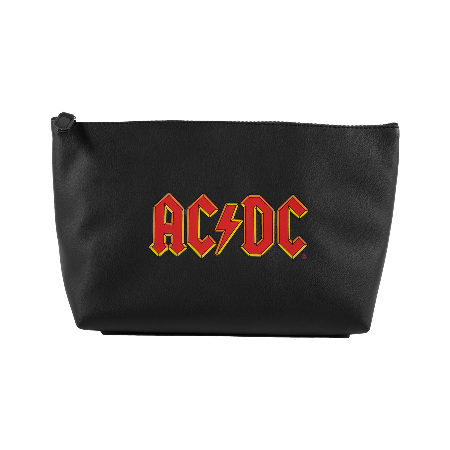 AC/DC Makeup Pouch Black Leather Red Orange Logo