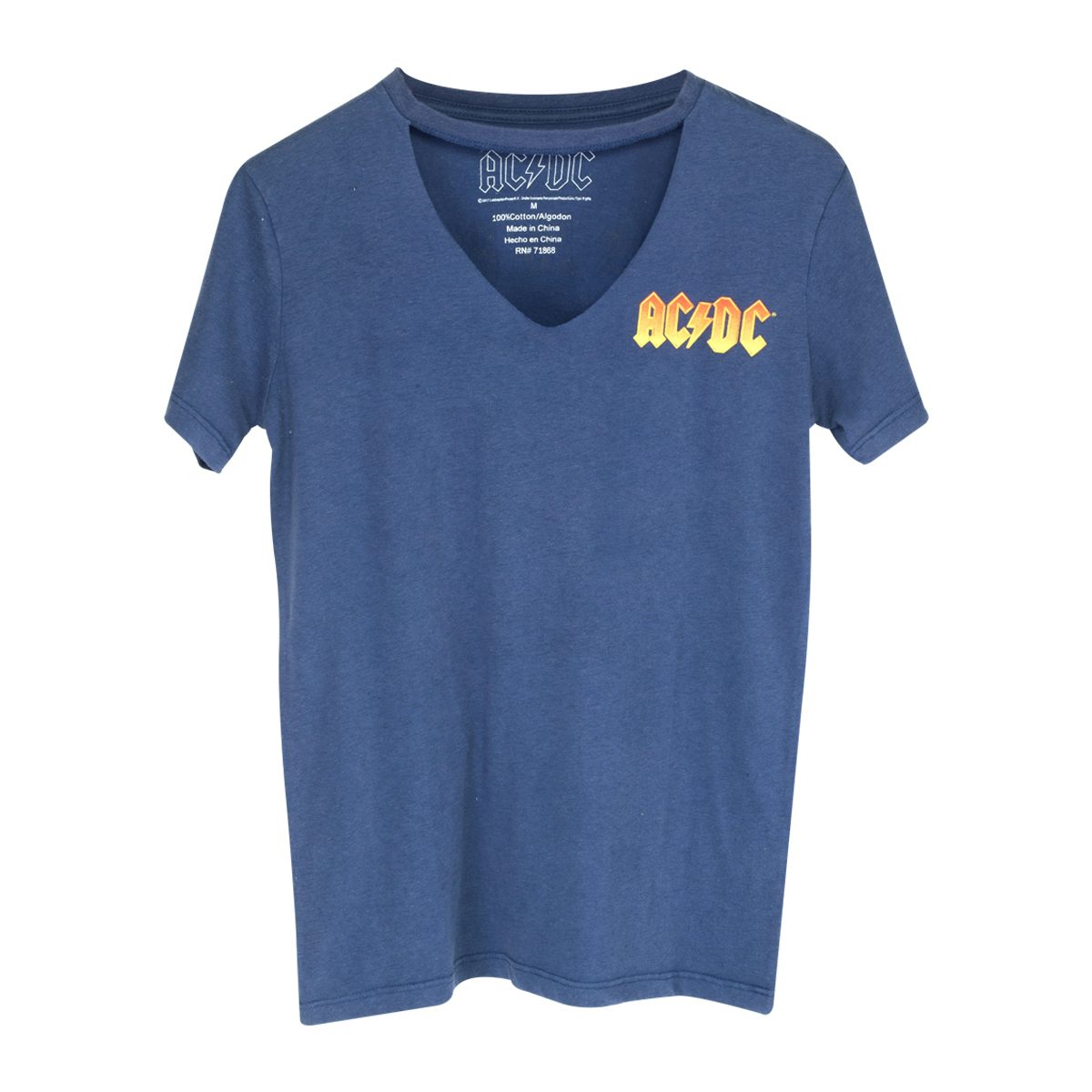 AC/DC Orange Logo Blue V-Cut T-Shirt