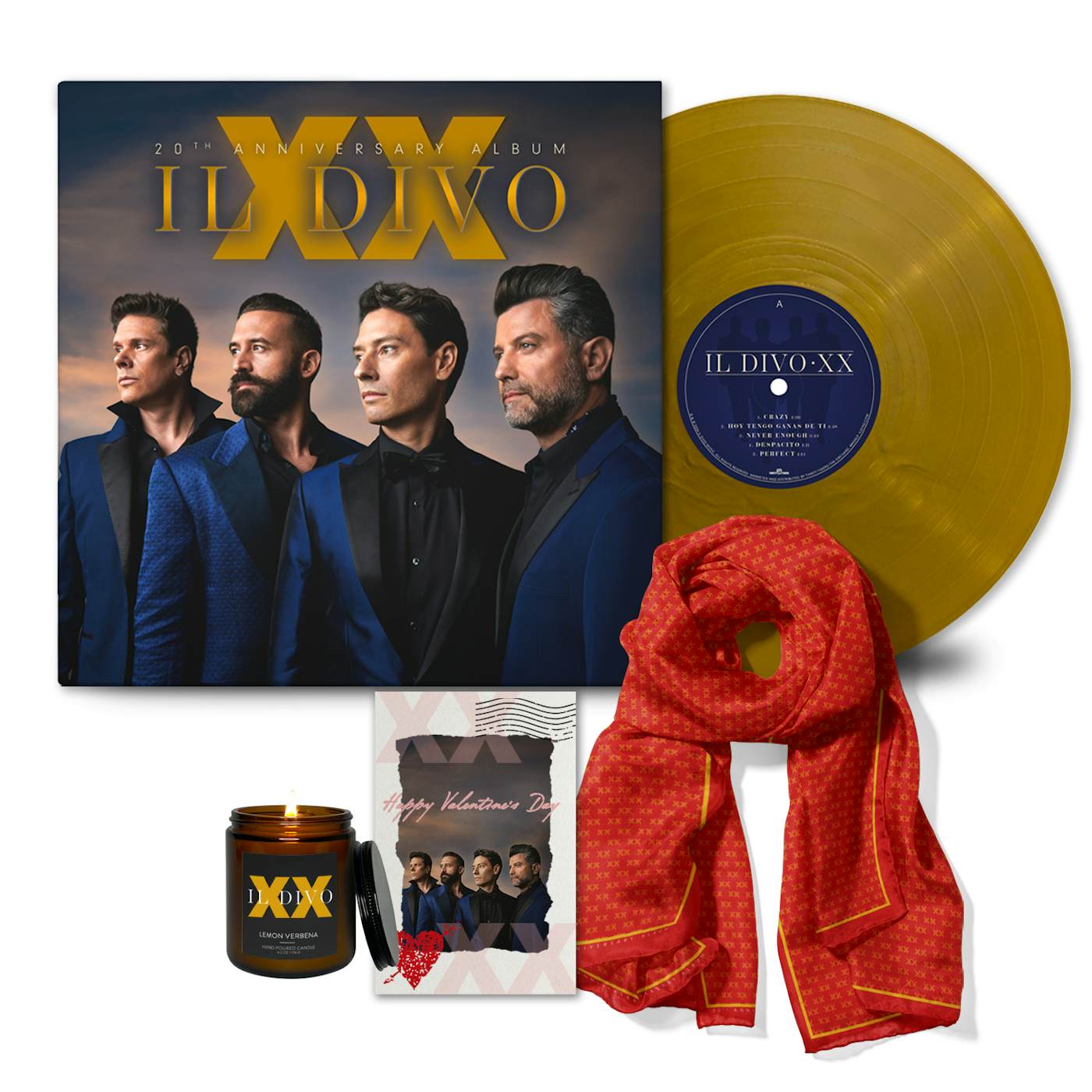 Il Divo XX Gold Vinyl + Signed Valentine’s Day Card + XX Scarf + XX Candle