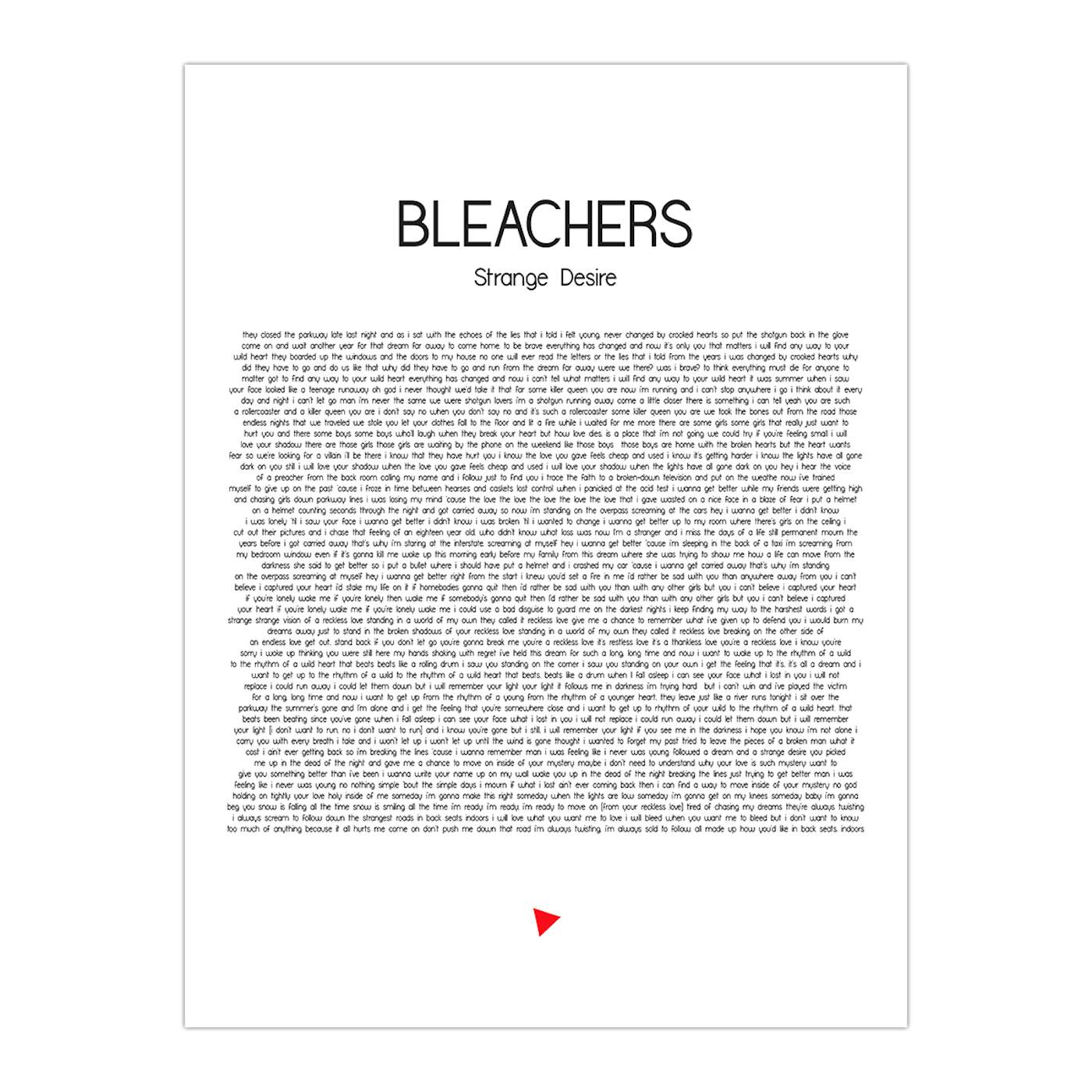 Bleachers STRANGE DESIRE FULL ALBUM LYRIC POSTER