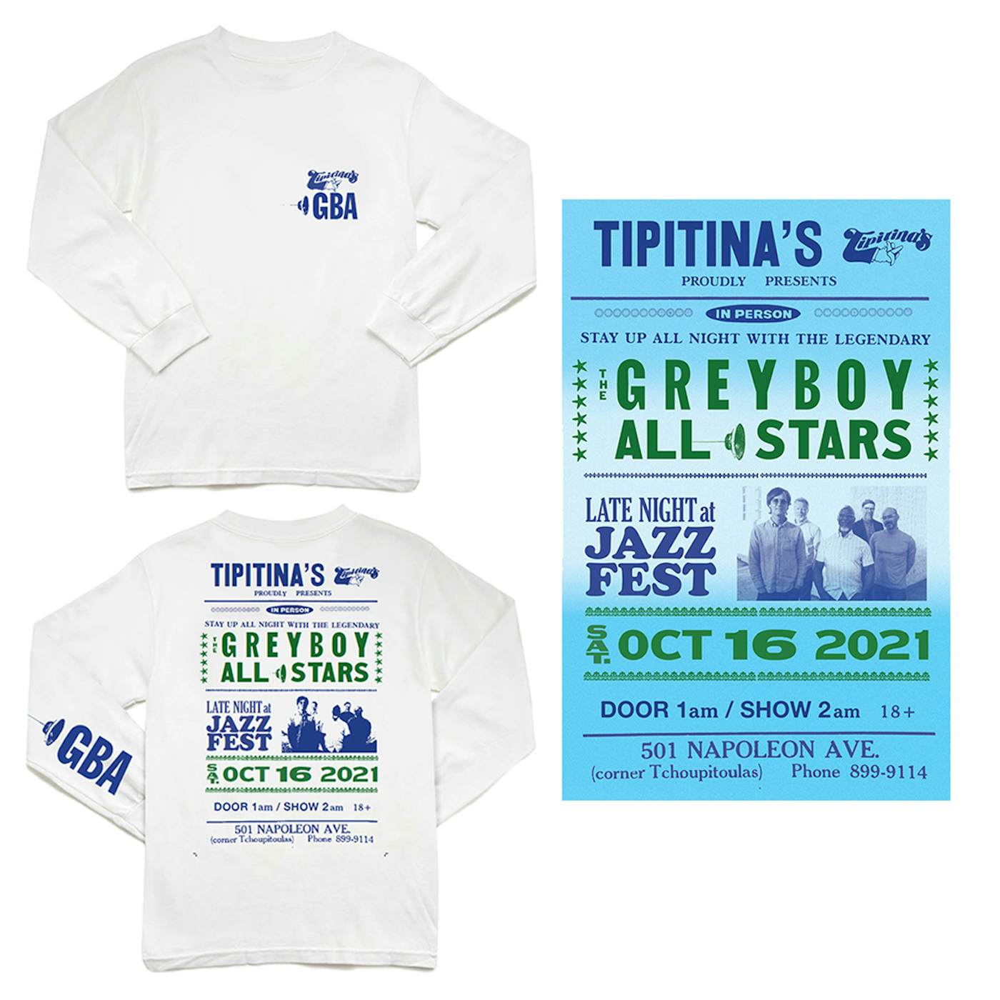 The Greyboy Allstars Tipitina’s 2021 Long Sleeve T-Shirt/Poster Bundle