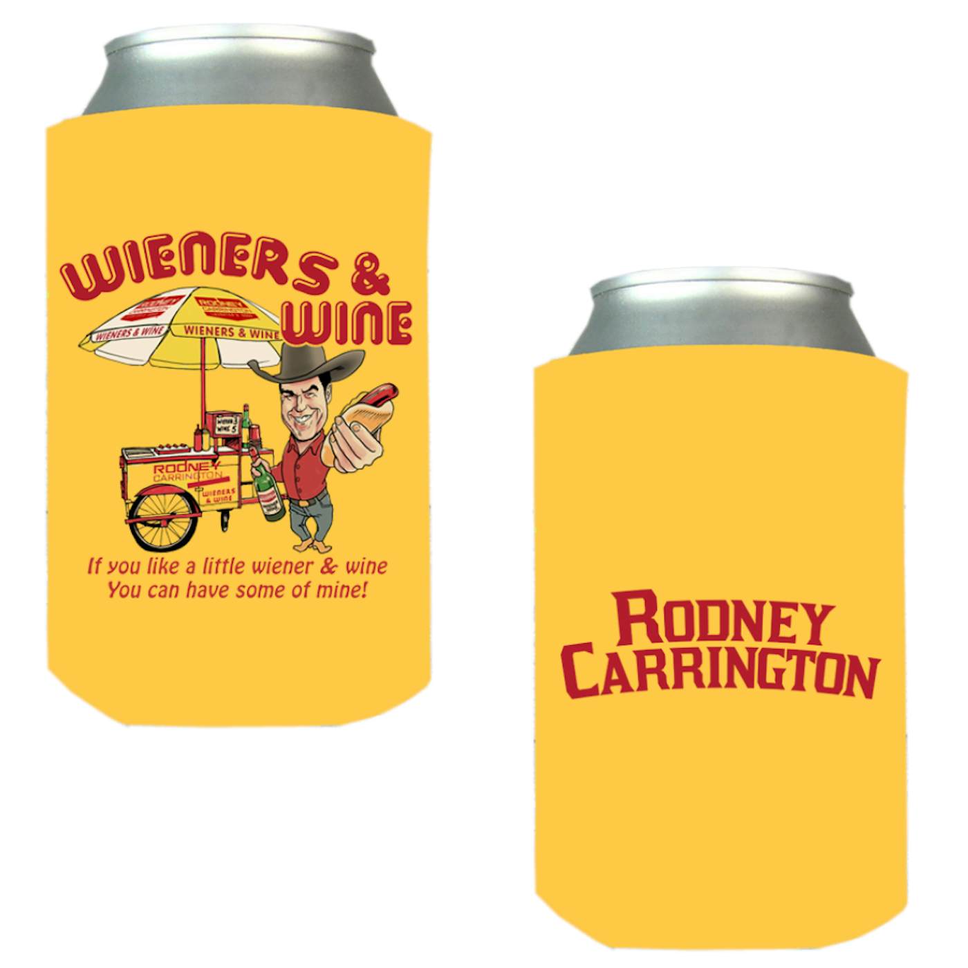 Rodney Carrington Yellow "Wieners & Wine" Pocket Coolie