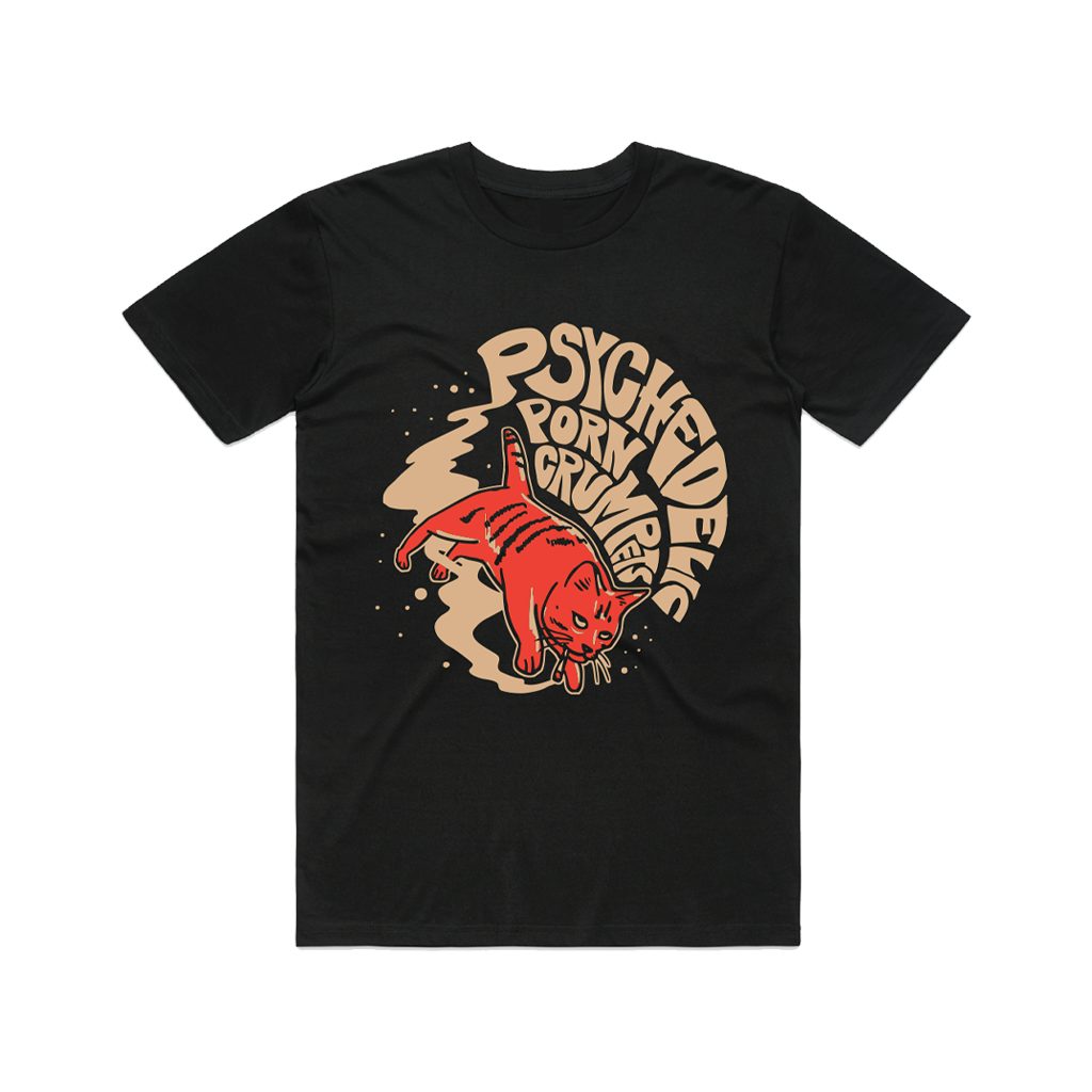 Psychedelic Porn Crumpets Cat / Black T-shirt