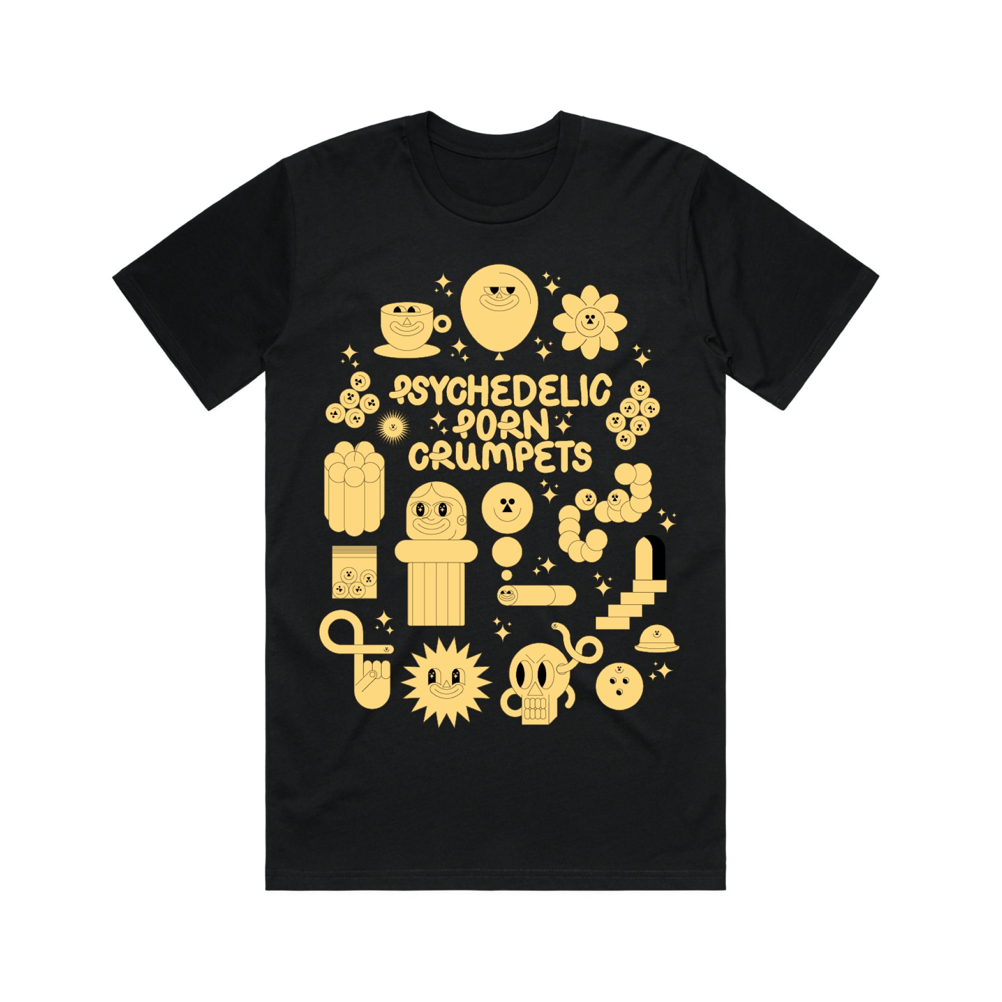Psychedelic Porn Crumpets Shyga! / Black T-shirt