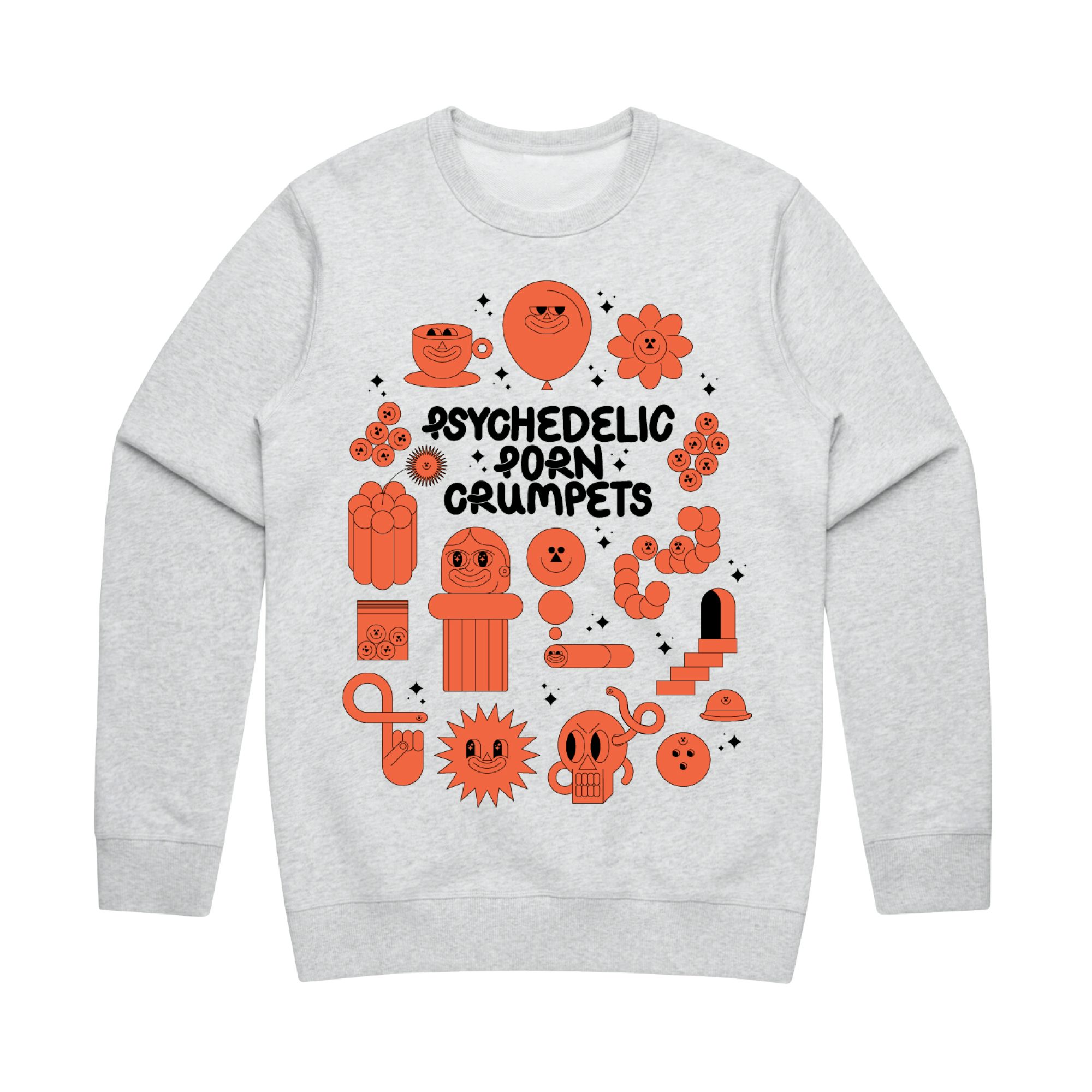 Psychedelic Porn Crumpets Shyga! / Grey Crew Sweatshirt