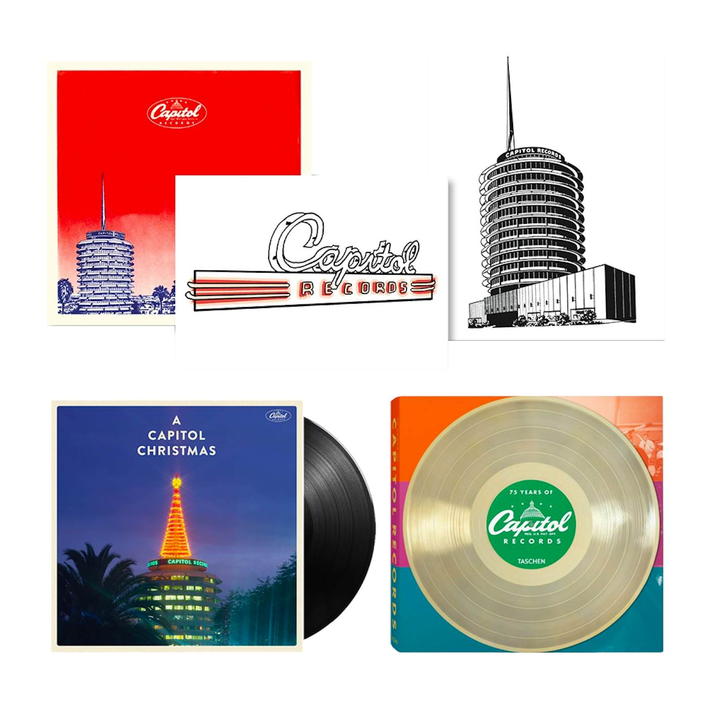 75 Years of Capitol Records Book + 3 Lithographs + A Capitol Christmas LP (Vinyl)