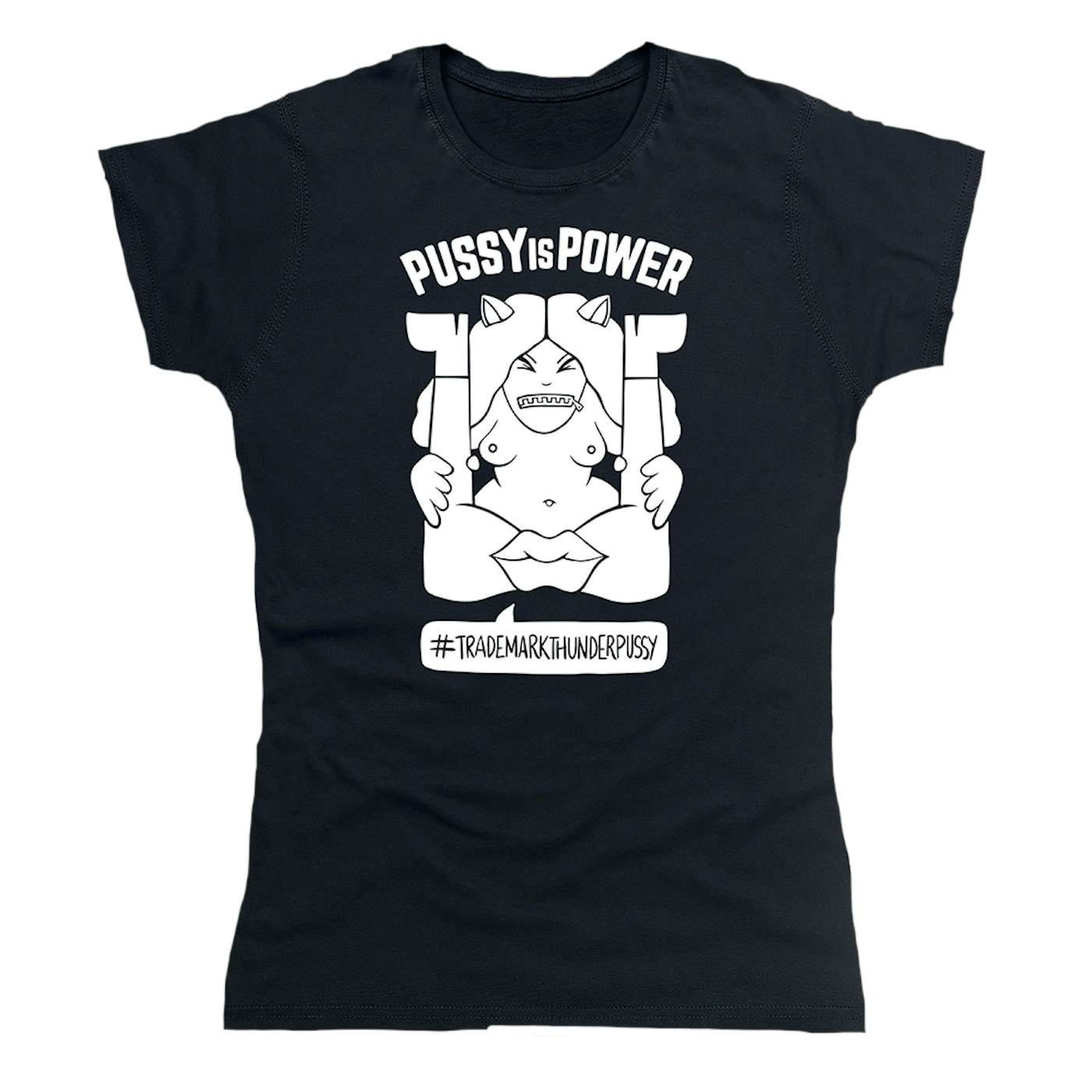 Thunderpussy Ladies Pussy is Power Black + White T-Shirt