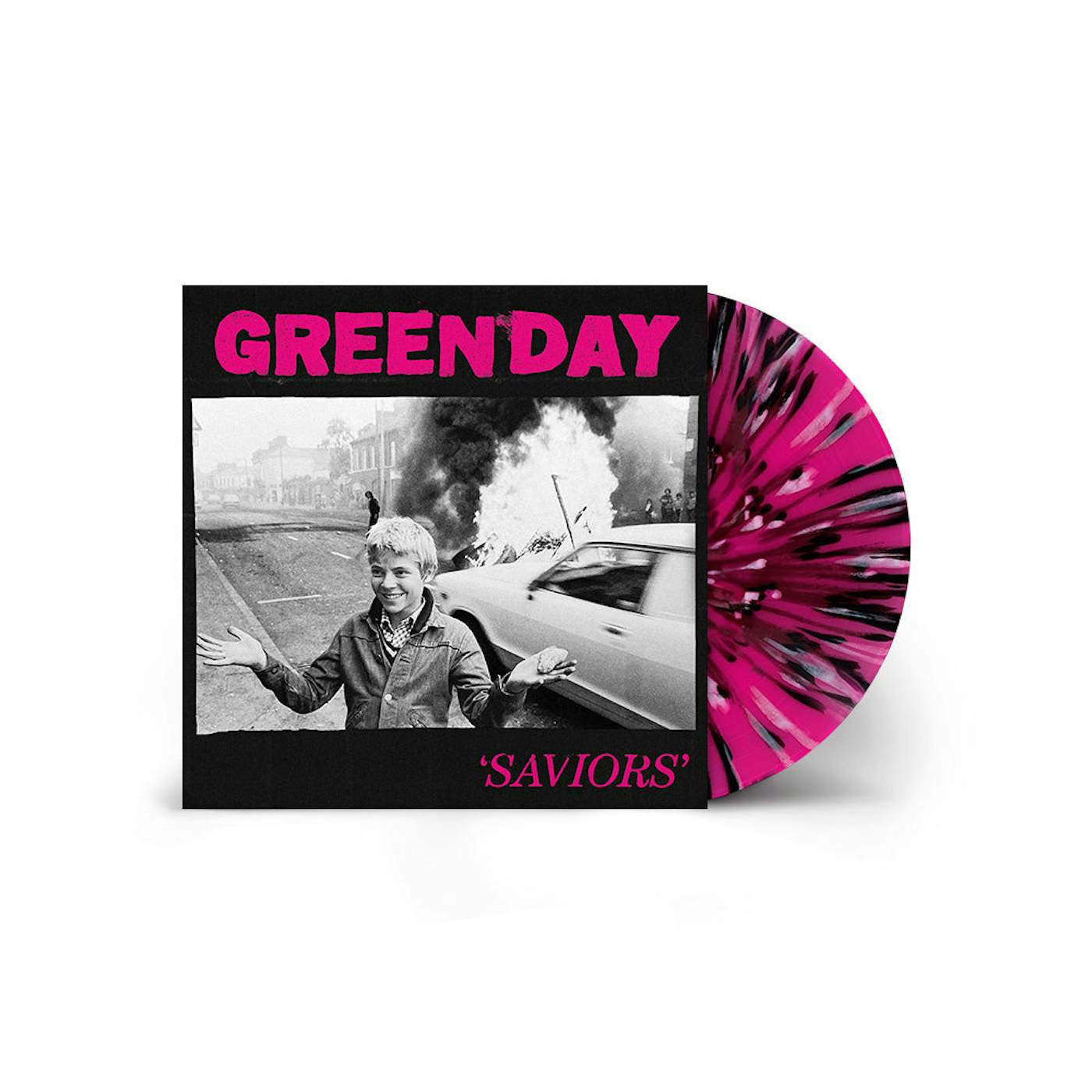 Green Day SAVIORS Spotify Fans First Neon Pink w Black and White Splatter Vinyl LP