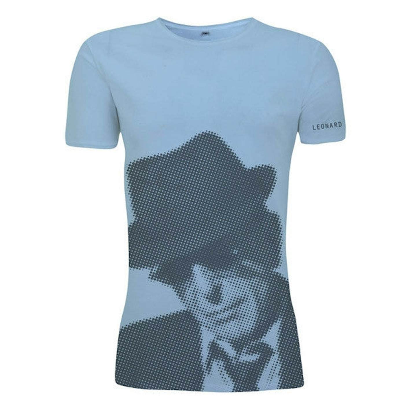 Leonard Cohen Sky Blue Halftone Ladies Slim Fit T-Shirt
