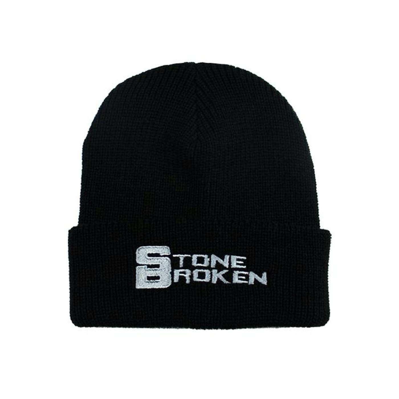 Stone Broken Black Logo Black Beanie