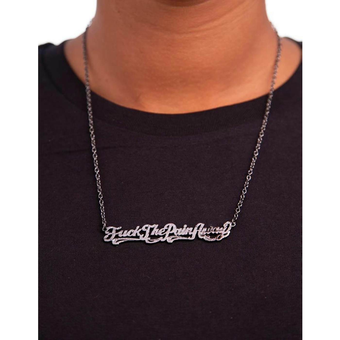 Peaches Fuck the Pain Away Necklace In Gunmetal By Snash Jewelry
