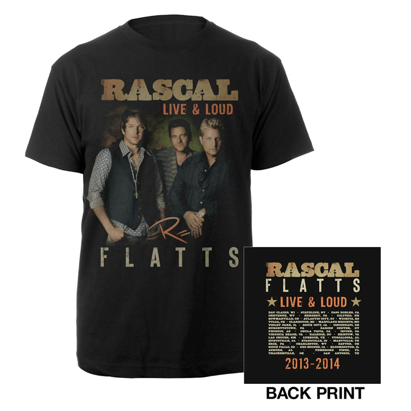 Rascal Flatts Live & Loud Black Dateback T-Shirt