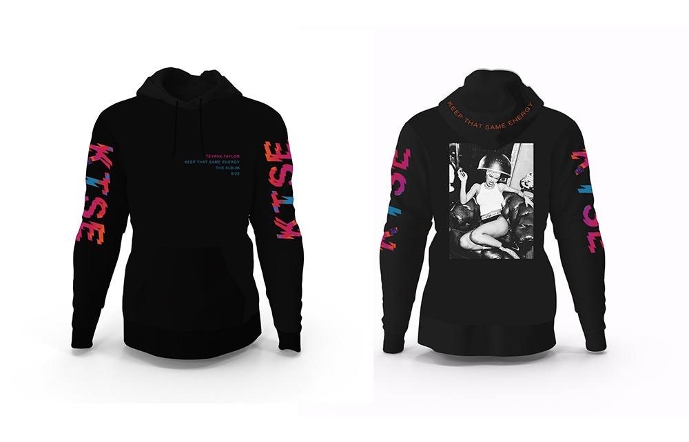 black hoodie with purple writing