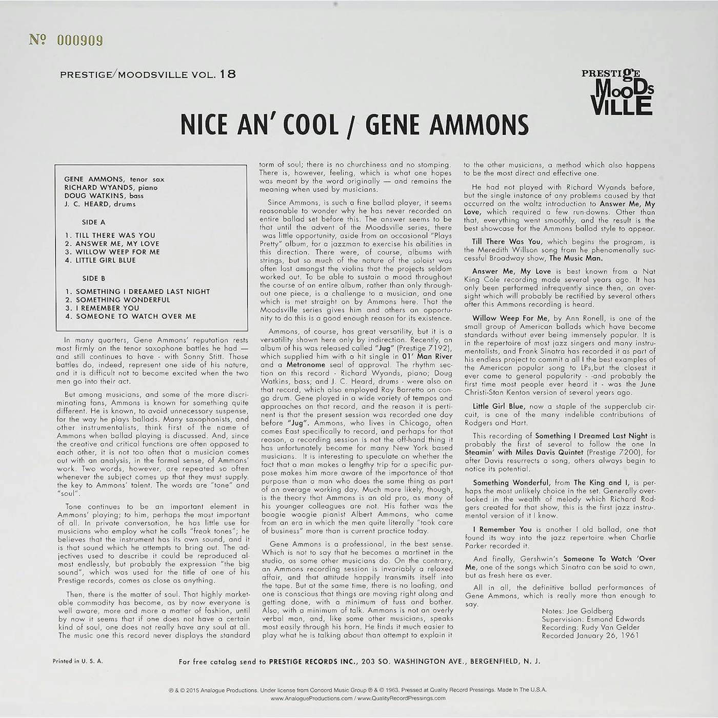 Gene Ammons Nice An' Cool (200g) Vinyl Record