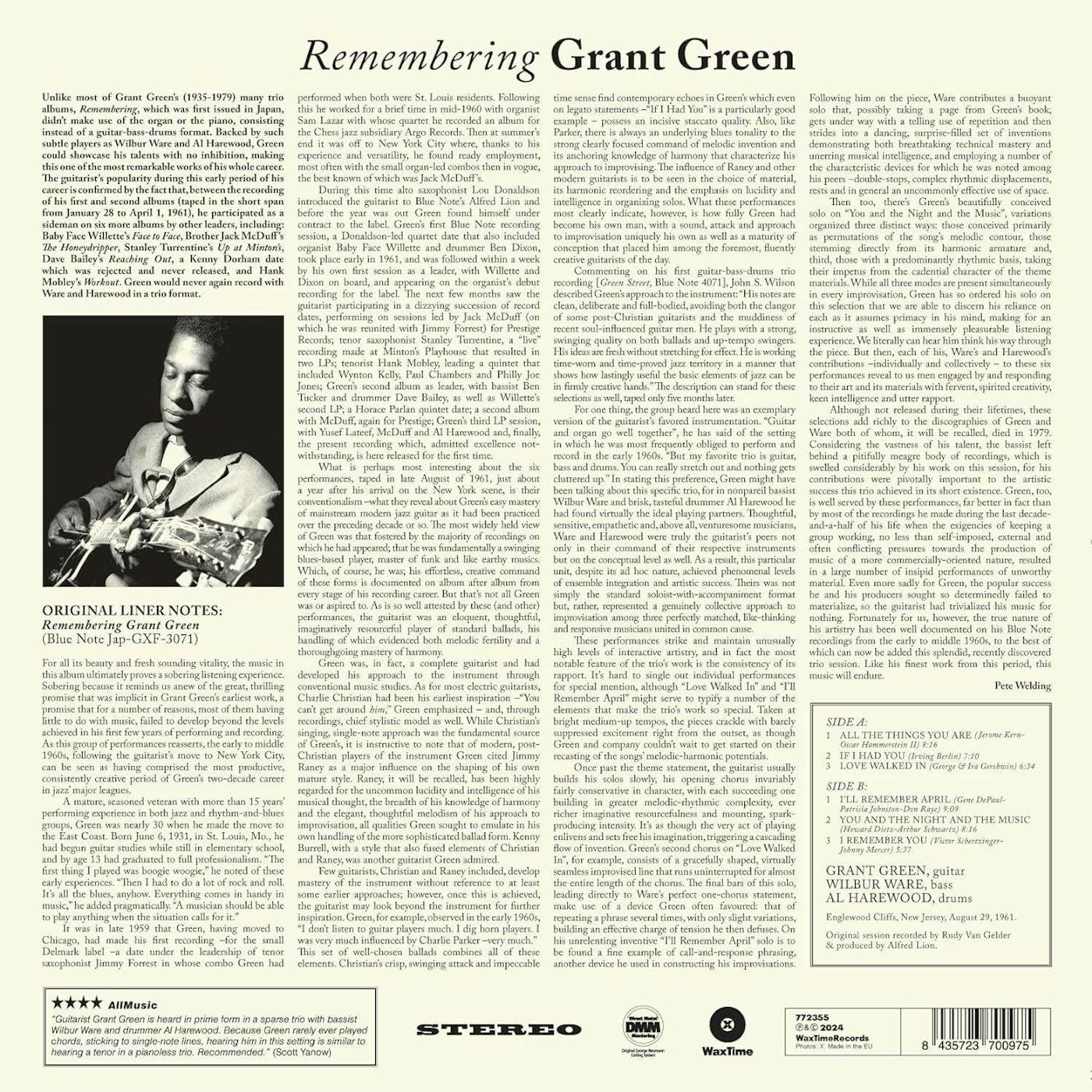 Grant Green Remembering (180G/Limited Edition) Vinyl Record