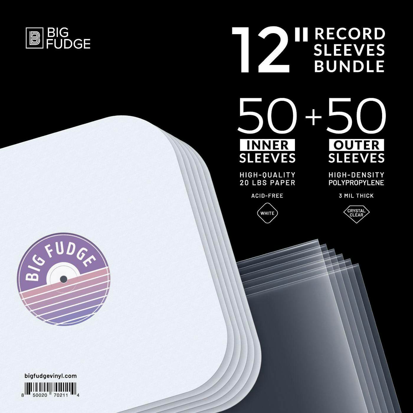 Vinyl accessories BIG FUDGE BFSB12X50US 12IN SLVS BUNDLE 50 OS 50 IS