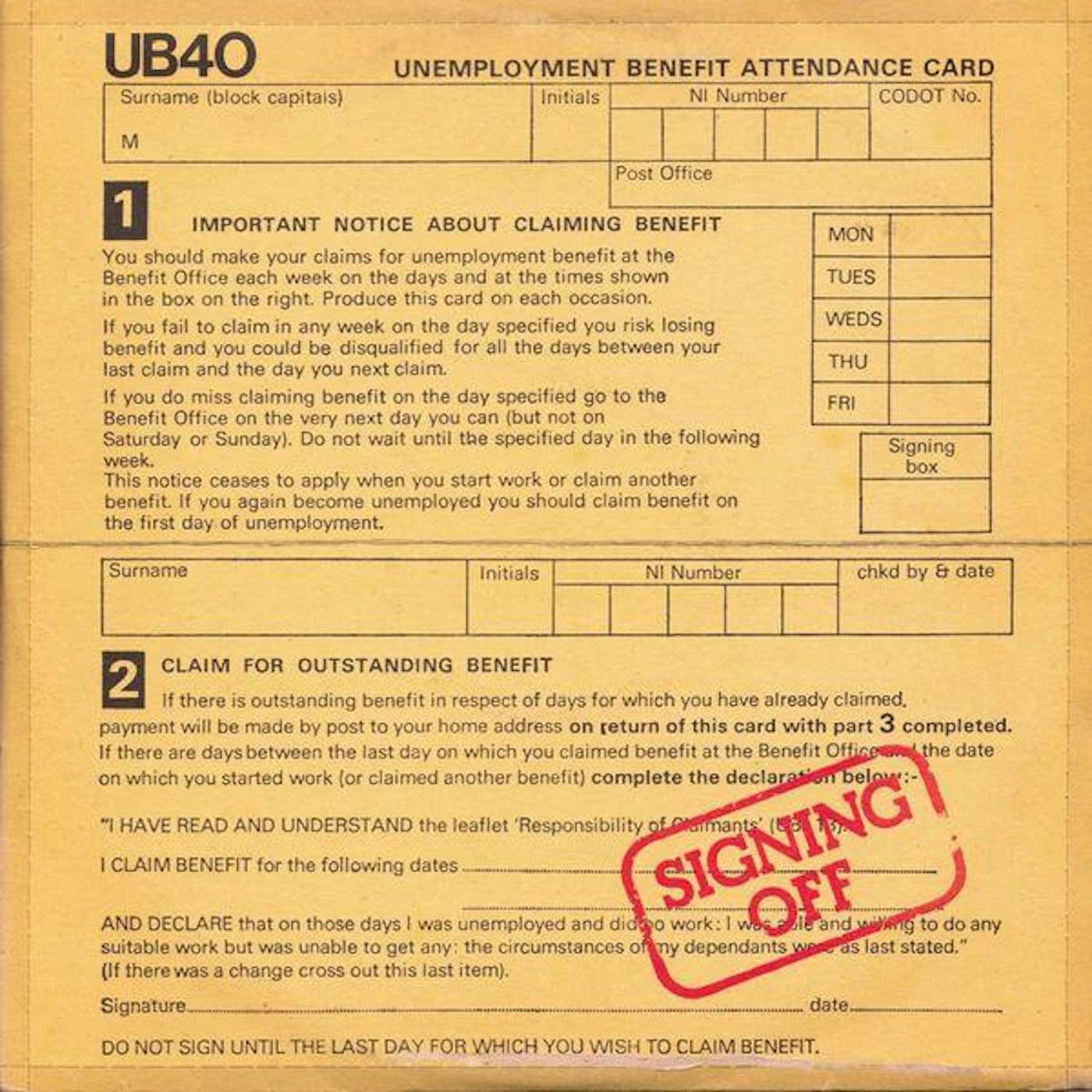 UB40 Signing Off Vinyl Record
