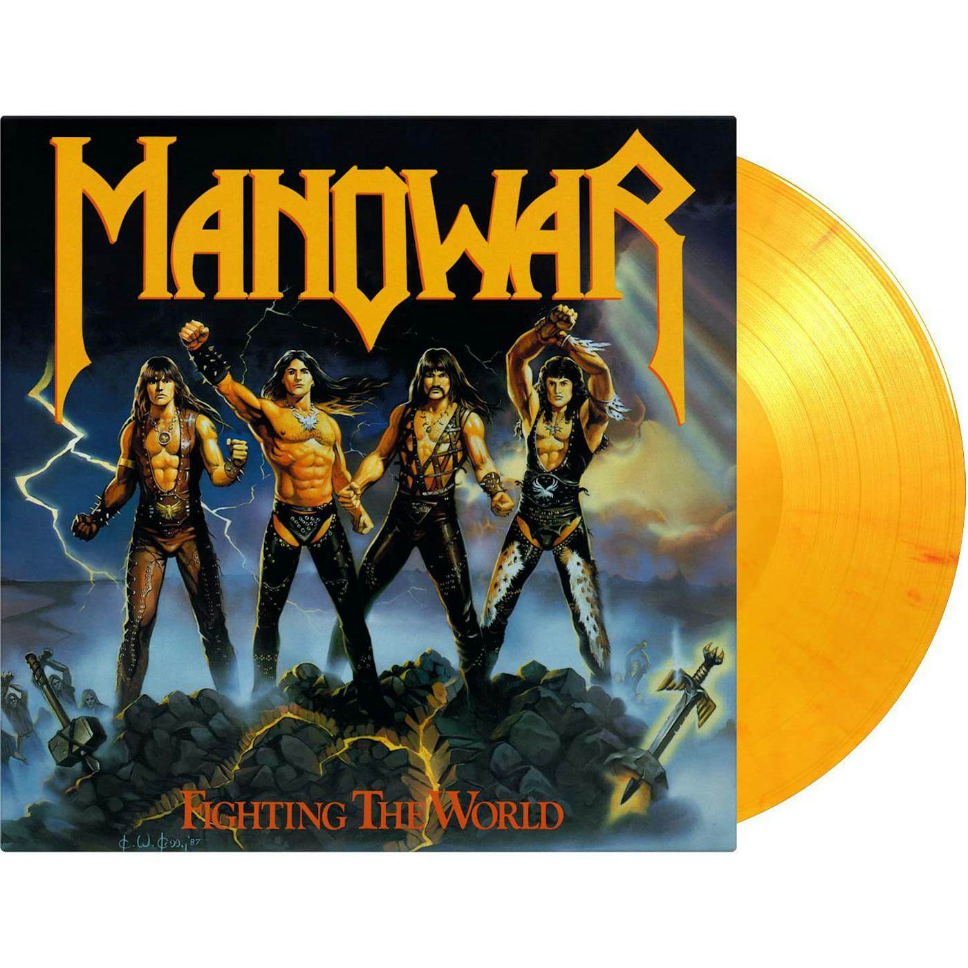Manowar Fighting The World (Limited Flaming Yellow) Vinyl Record