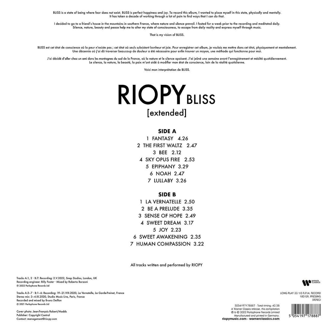 RIOPY [extended] BLISS Vinyl Record