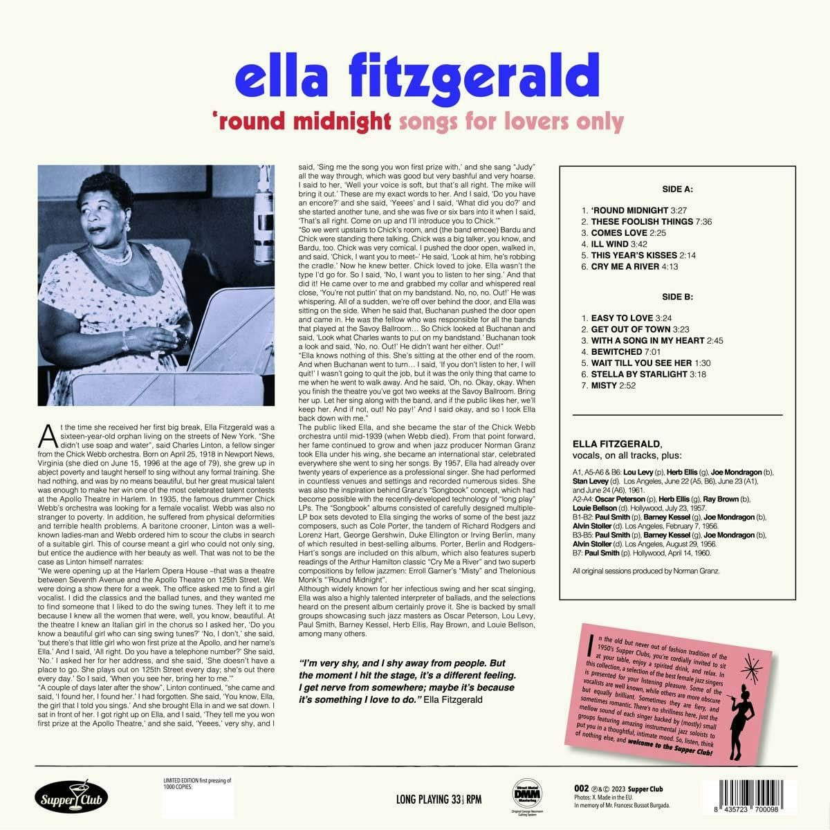 Ella Fitzgerald ROUND MIDNIGHT / SONGS FOR LOVER Vinyl Record