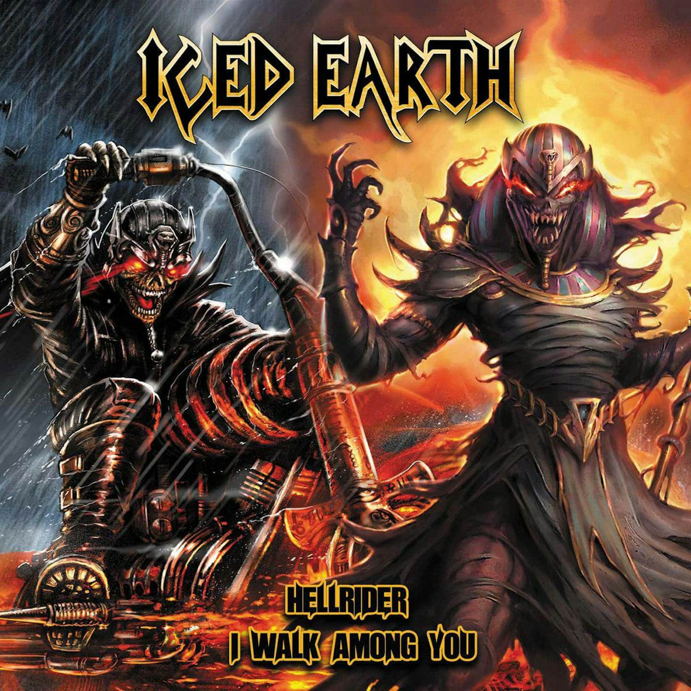 Iced Earth HELLRIDER - RED/YELLOW/BLACK SPLATTER Vinyl Record