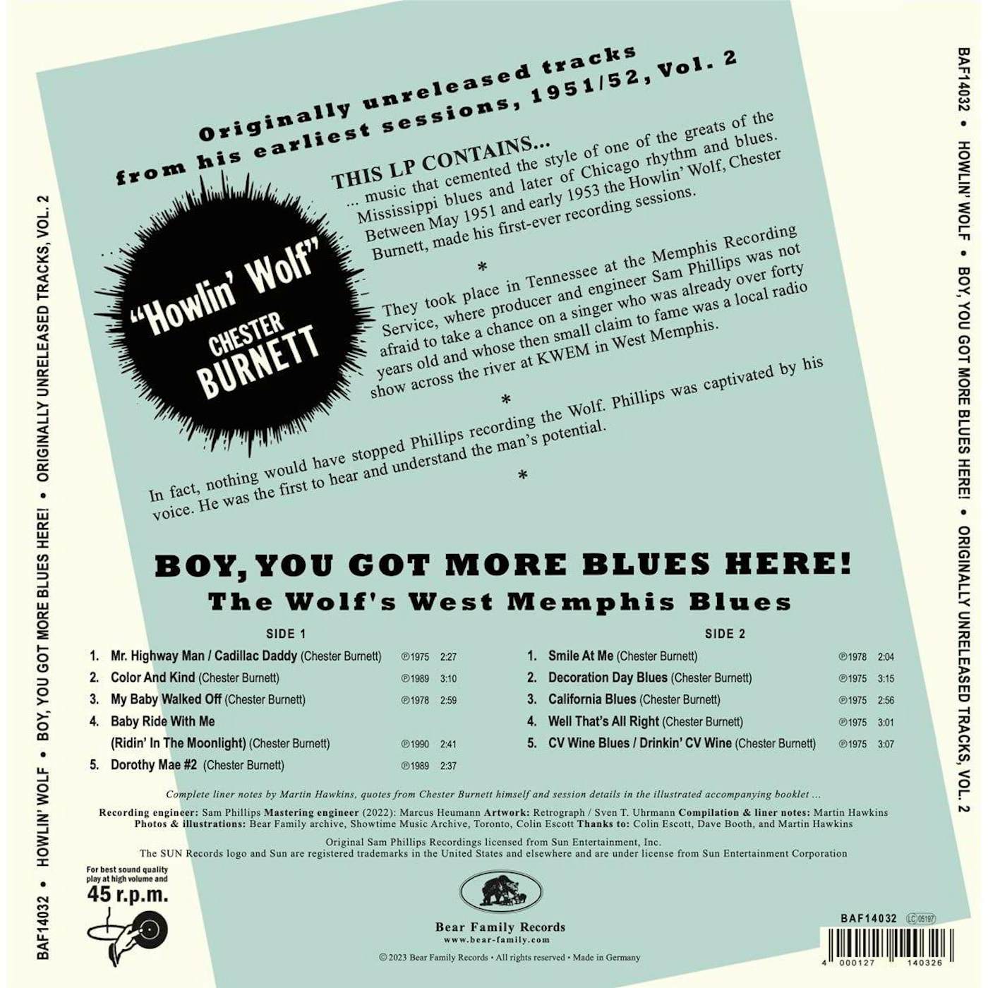 Howlin' Wolf Boy, You Got More Blues Here!: The Wolf's West Memphis Blues, Vol. 2 Vinyl Record