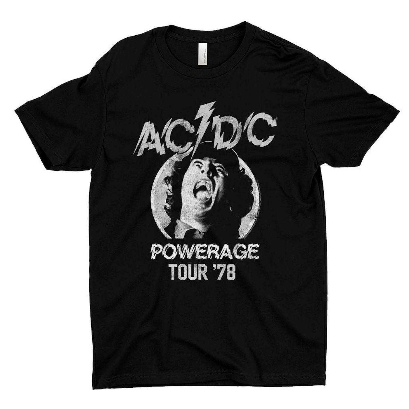 AC/DC T-Shirt | 1978 Powerage Tour Image Distressed Shirt (Merchbar ...
