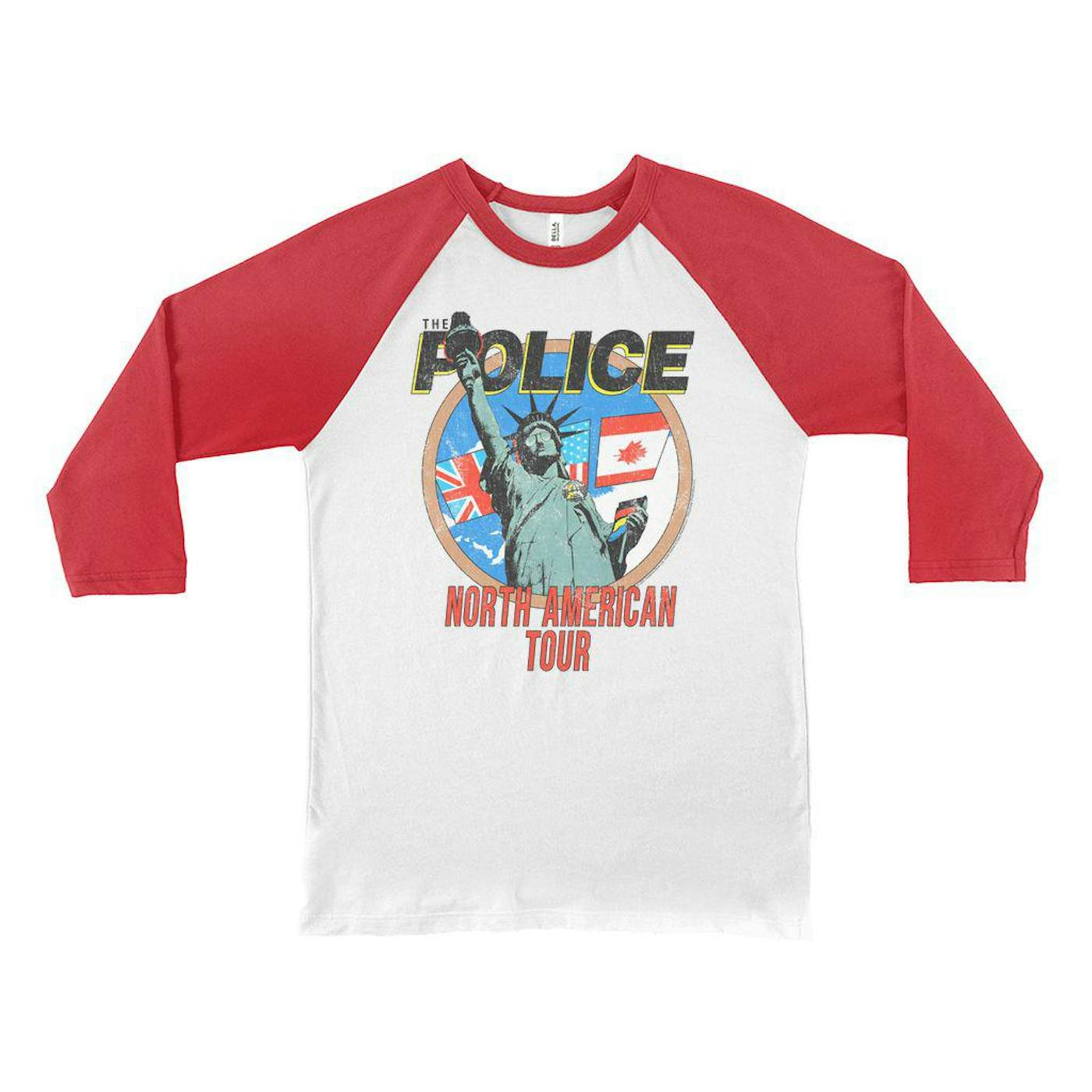 The Police 3/4 Sleeve Baseball Tee | North America 1983 Colorful Concert Promotion Distressed The Police Shirt