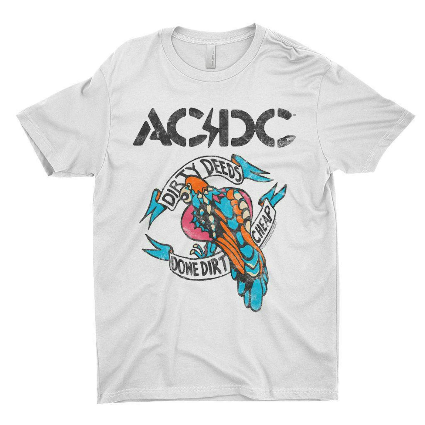 AC/DC T-Shirt | Colorful Dirty Deeds Done Dirt Cheap Tattoo Distressed (Merchbar Exclusive) ACDC Shirt