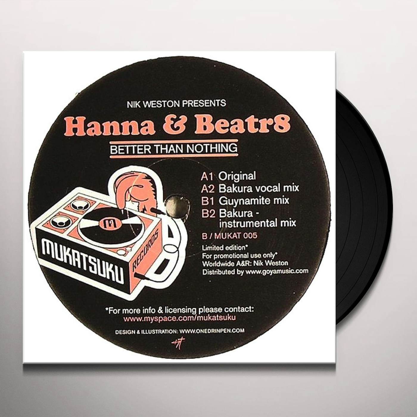 Hanna & Beatr8 BETTER THAN NOTHING Vinyl Record - UK Release