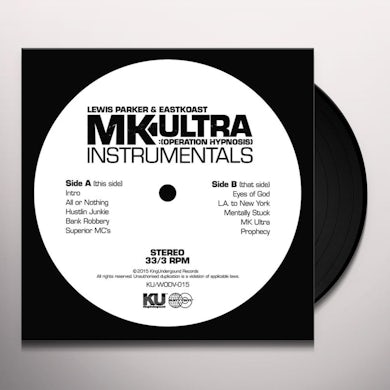 Lewis Parker & Eastkoast MK ULTRA: OPERATION HYPNOSIS INSTRUMENTALS Vinyl Record