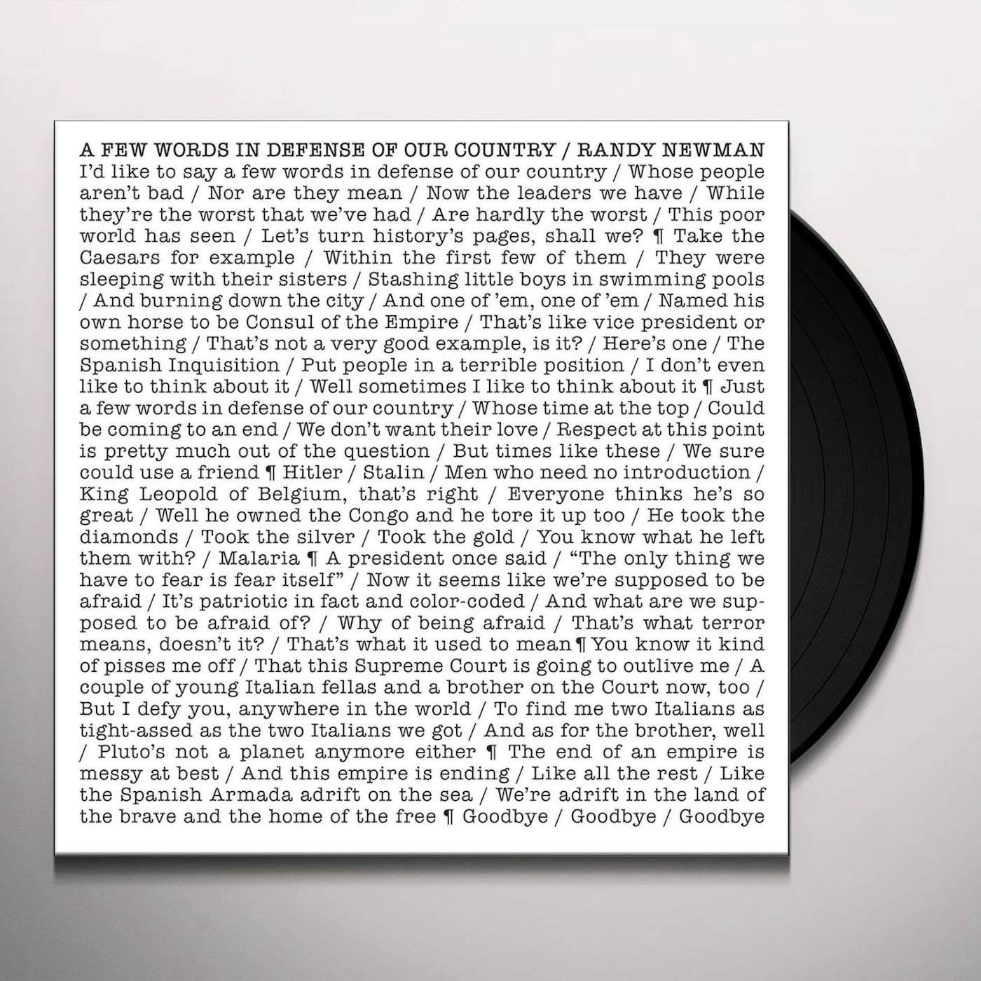 Randy Newman FEW WORDS IN DEFENSE OF OUR COUNTRY Vinyl Record